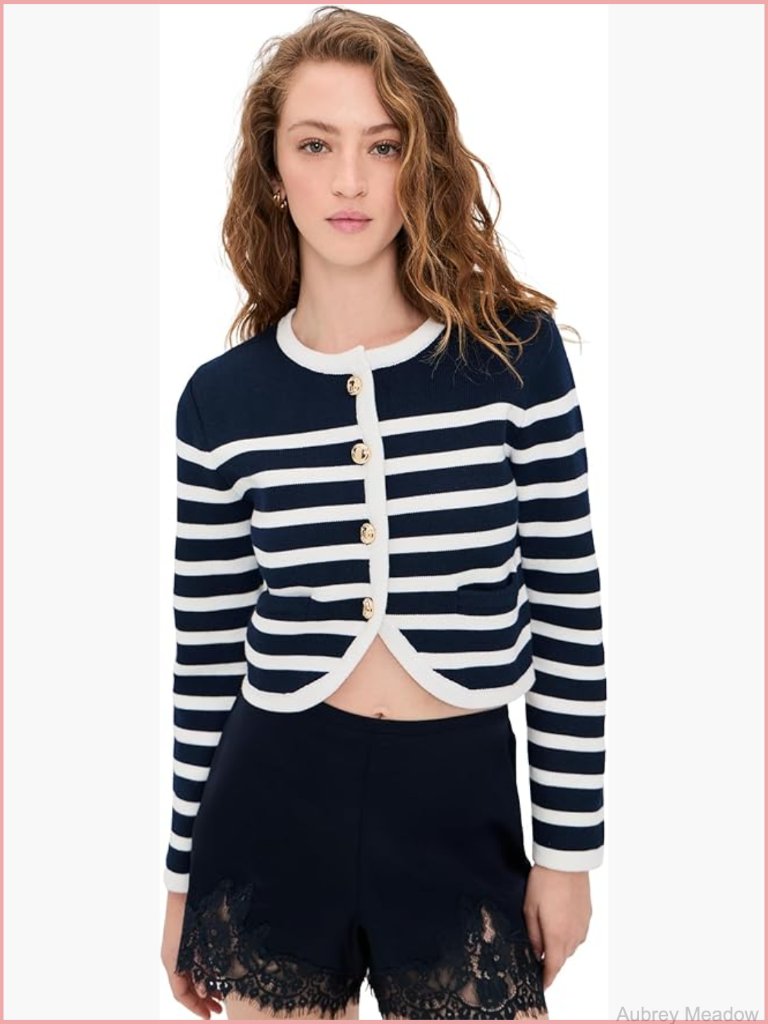 Striped Heavyweight Knit Cardigan With Welt Pockets